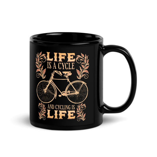 Life Is A Cycle Black Glossy Mug